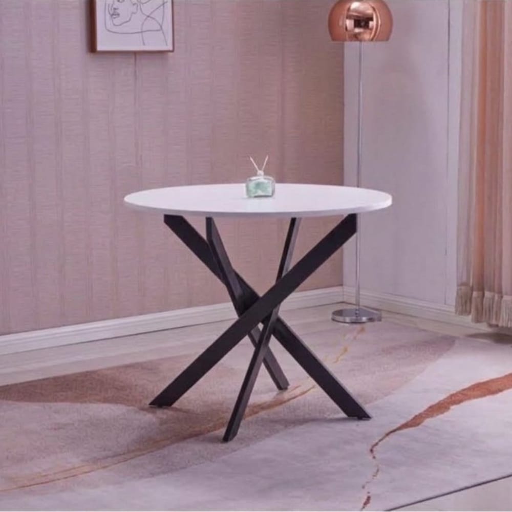 Skraut home Esstisch Rund Holzeffekt 90x90x77cm Weiß und Eiche style modern Weiß Spanplatte