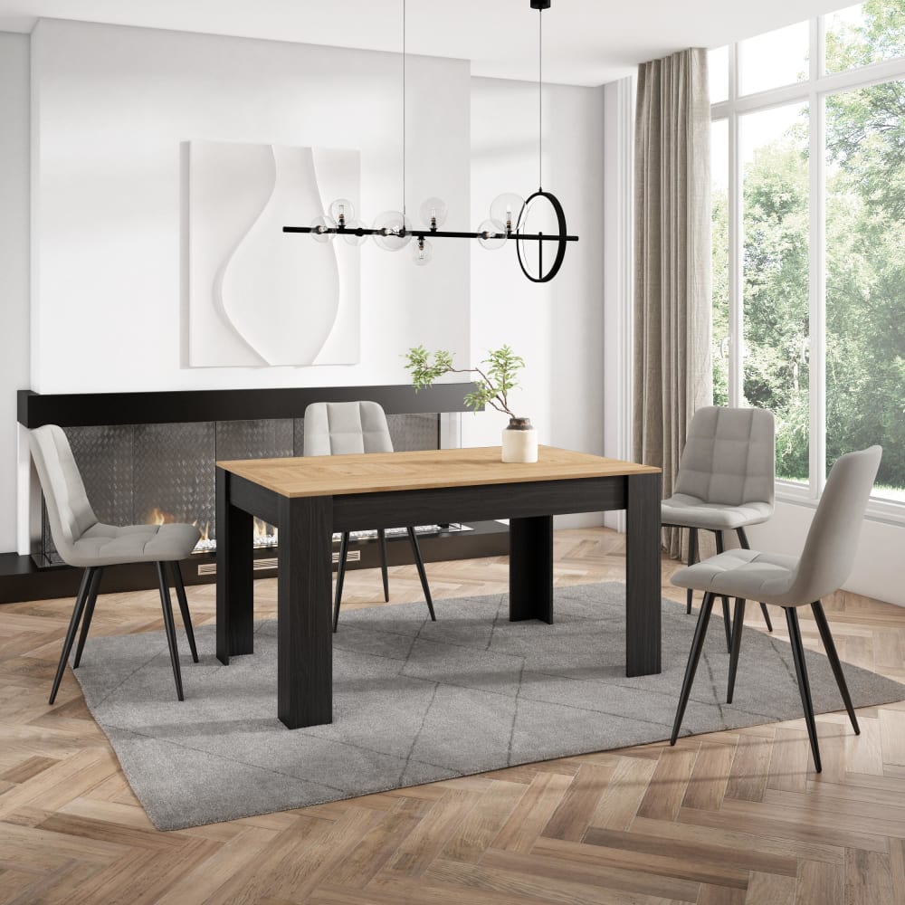 Skraut home Esstisch Holzeffekt 140x90x76cm Eiche und Schwarz style modern Beige Spanplatte