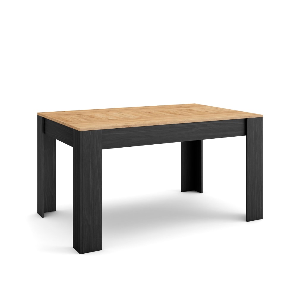 Table à manger effet bois de chêne et noir 140x90x76cm