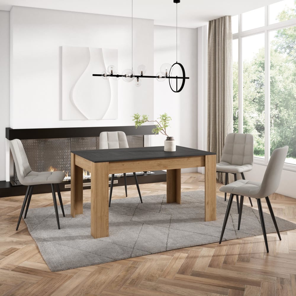 Skraut home Esstisch Holzeffekt 140x90x76cm Schwarz und Eiche style modern Schwarz Spanplatte