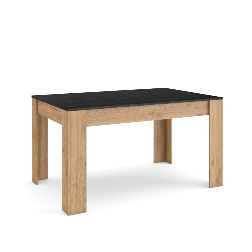 Table à manger effet bois noir et chêne 140x90x76cm