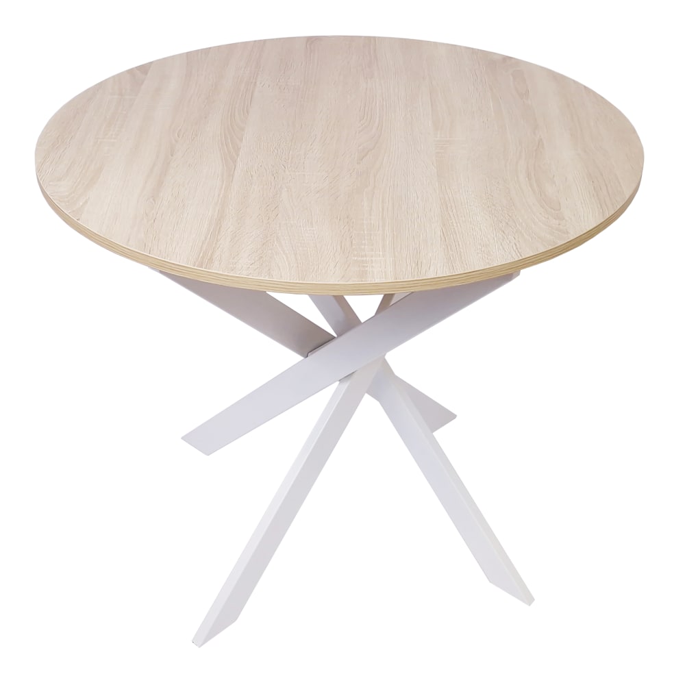 Esstisch Rund Holzeffekt 90x90x77cm Eiche und Weiß - Maisons Du