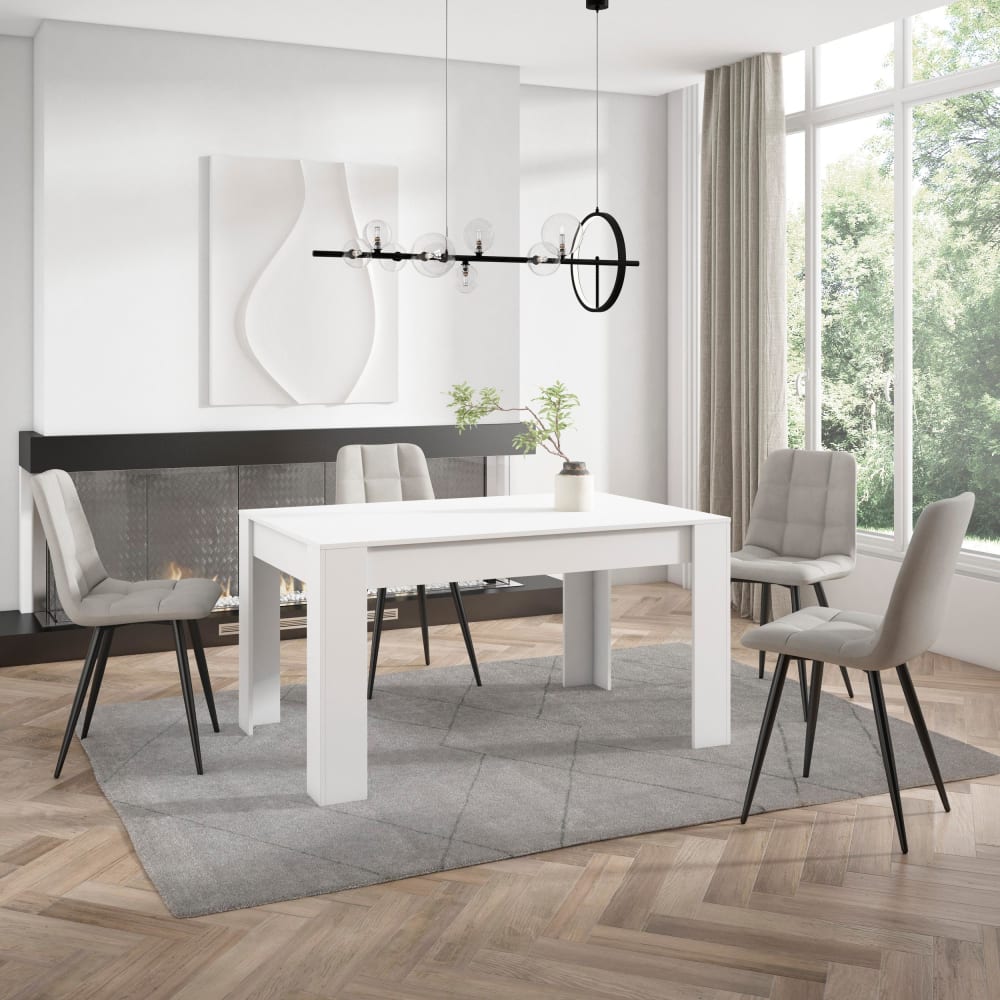 Skraut home Esstisch Holzeffekt 140x90x76cm Weiß style modern Weiß Spanplatte
