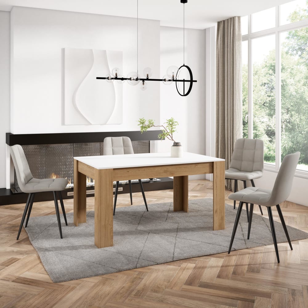 Skraut home Esstisch Holzeffekt 140x90x76cm Weiß und Eiche style modern Weiß Spanplatte