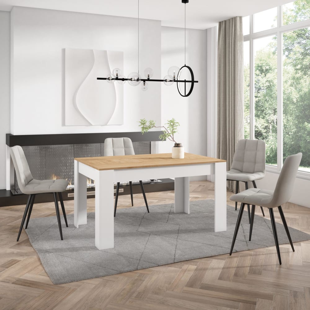Skraut home Esstisch Holzeffekt Eiche und Weiß 140x90x76cm style modern Beige Spanplatte