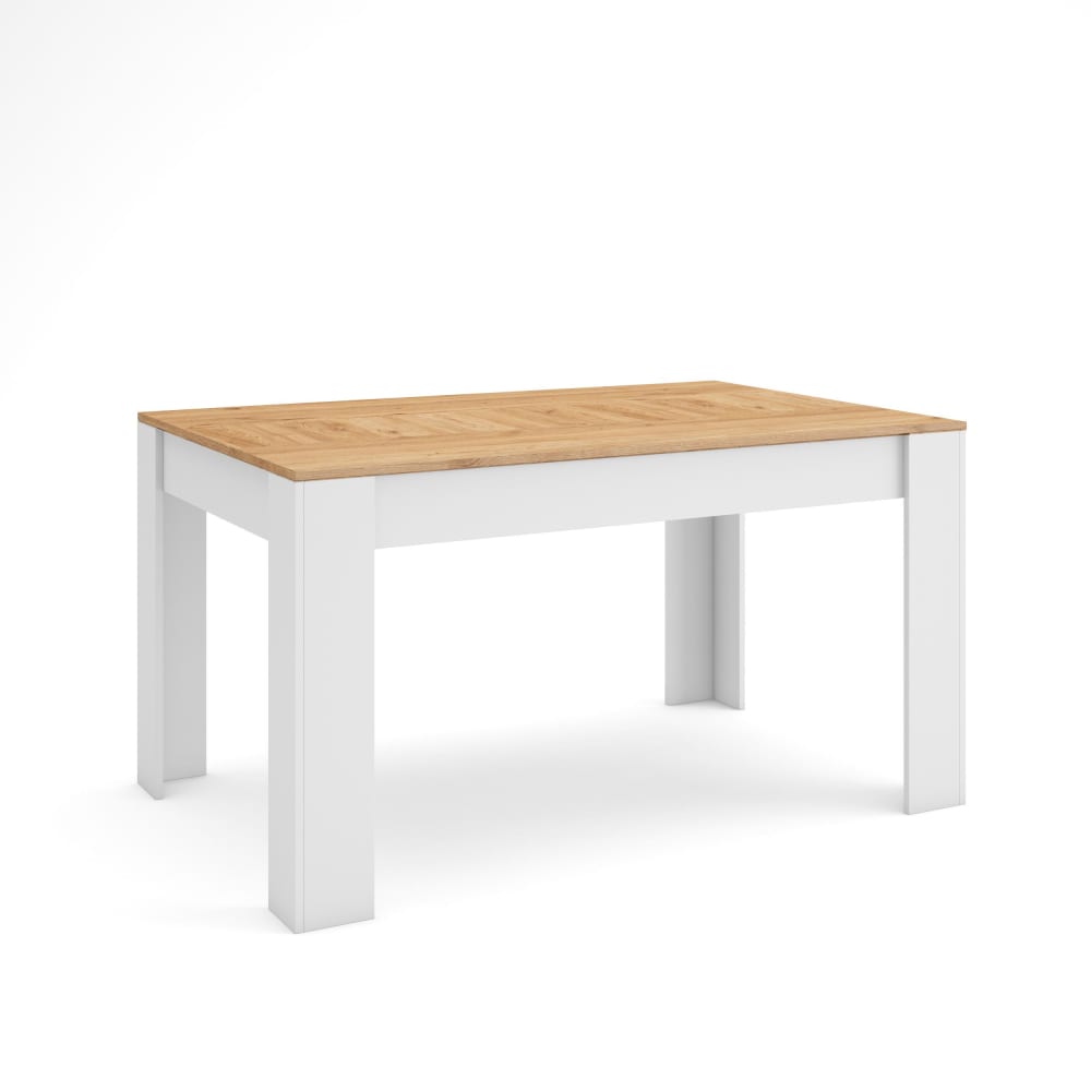 Table à manger effet bois de chêne et blanc 140x90x76cm