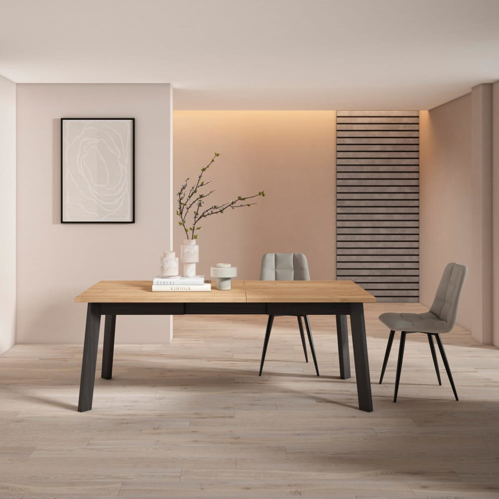 Skraut home Esstisch Holzeffekt 194x90x75cm Eiche und Schwarz style modern Beige Spanplatte