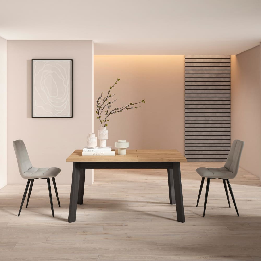 Skraut home Esstisch Holzeffekt 140x90x75cm Eiche und Schwarz style modern Beige Spanplatte