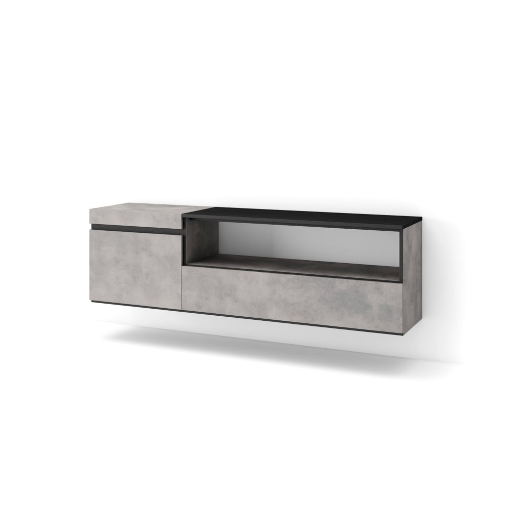 Meuble tv effet bois ciment 150x35x45cm suspendu