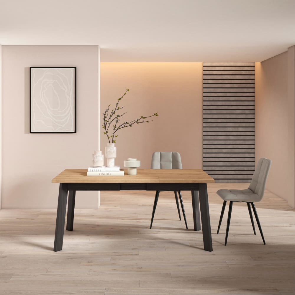 Skraut home Esstisch Holzeffekt 167x90x75cm Eiche und Schwarz style modern Beige Spanplatte