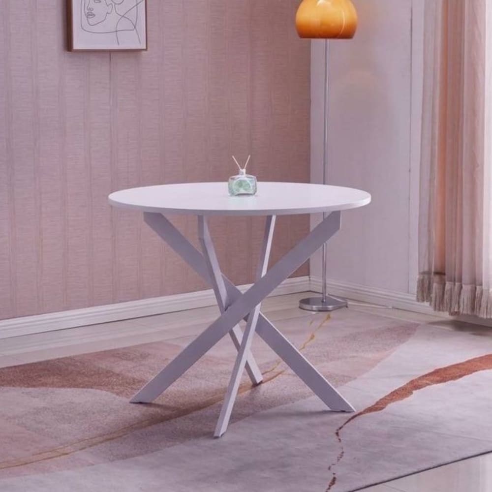 Skraut home Esstisch Rund Holzeffekt 90x90x77cm Weiß style modern Weiß Spanplatte