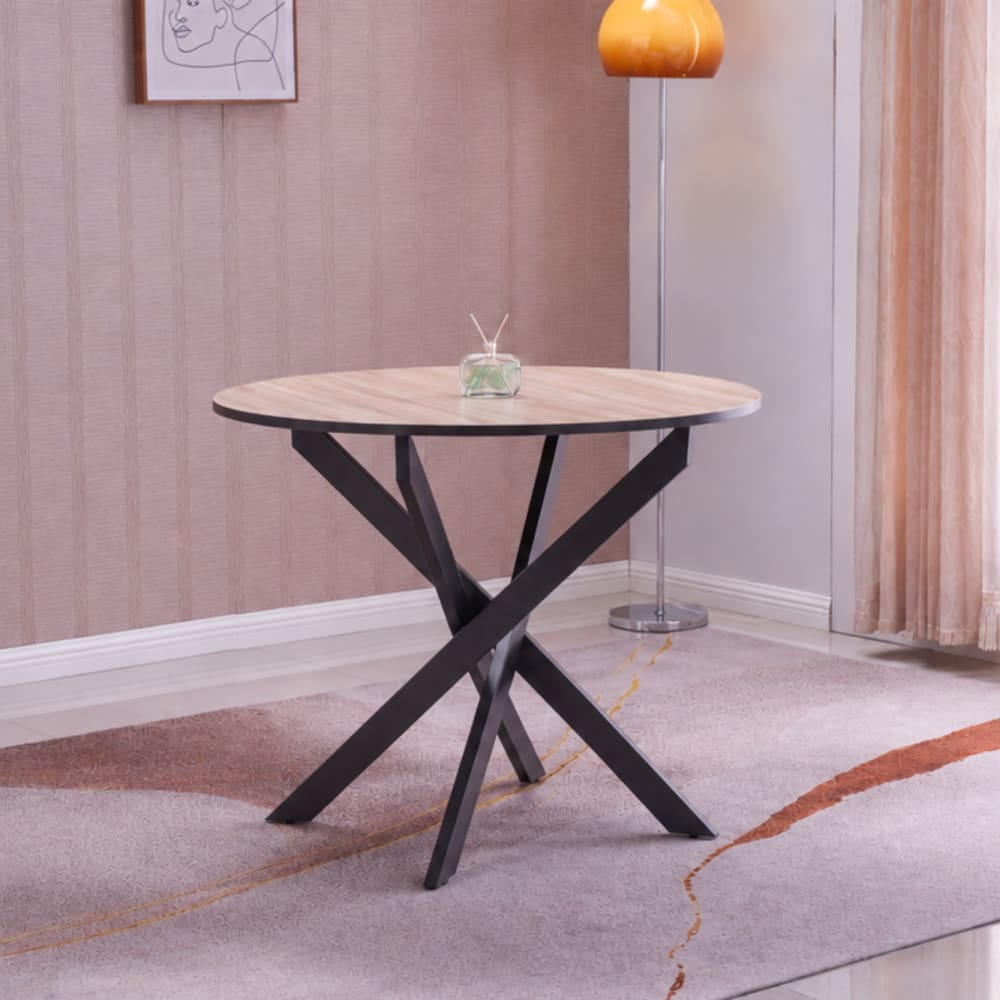 Skraut home Esstisch Rund Holzeffekt 90x90x77cm Eiche und Schwarz style modern Beige Spanplatte