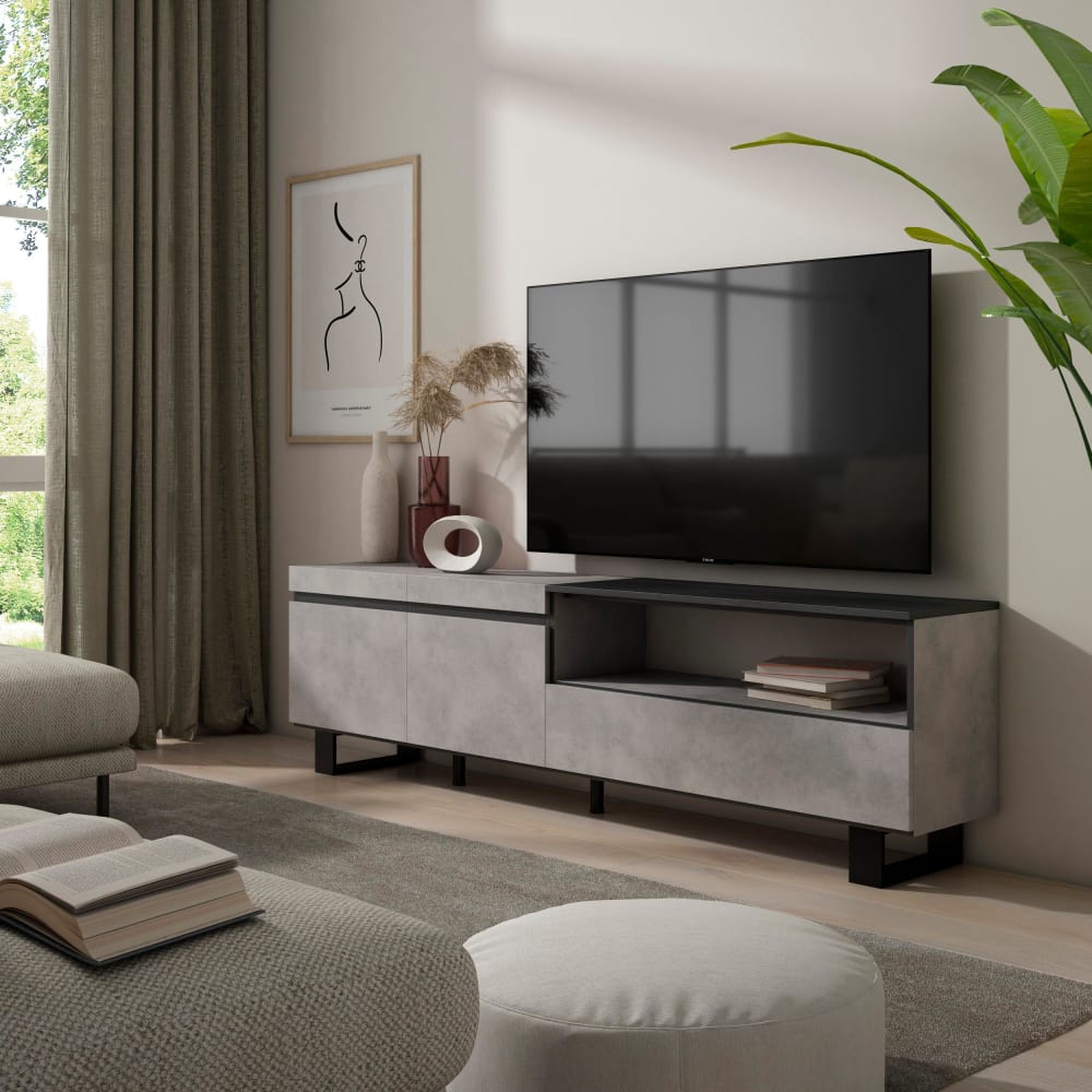 Skraut home TV-Möbel Holzeffekt mit Beinen 200x35x57cm Zementgrau style modern - Spanplatte