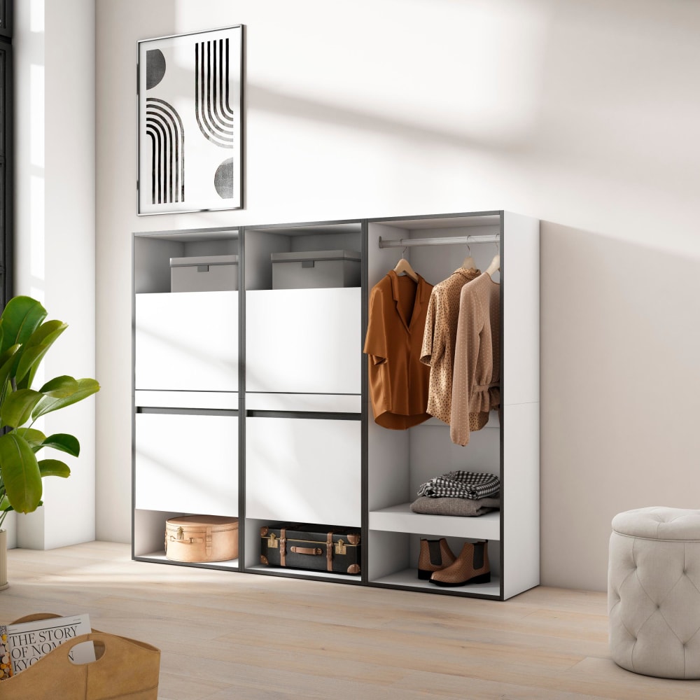 Skraut home Schuhschrank Holzeffekt 180x35x145cm Weiß style modern Weiß Spanplatte