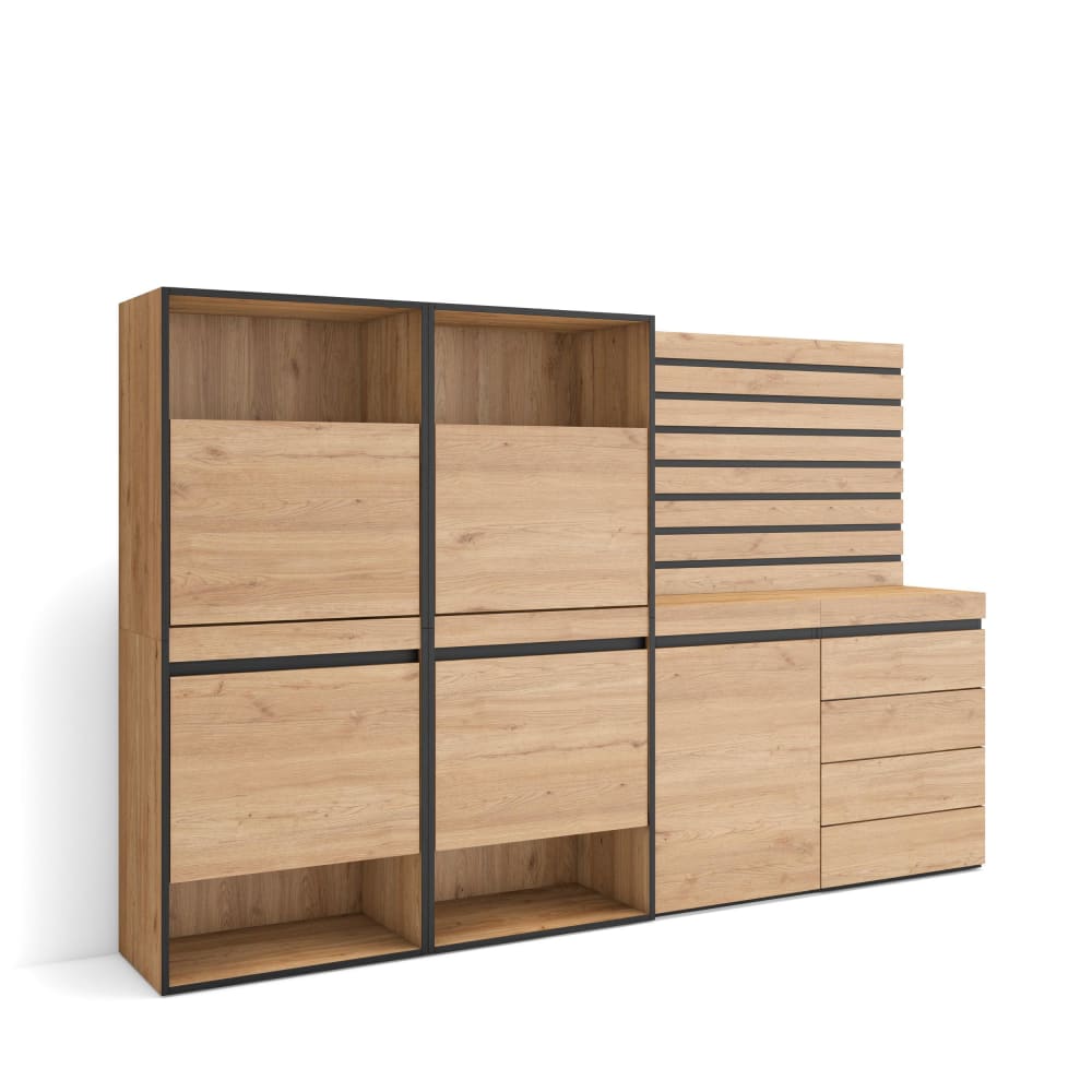 Meuble à chaussures effet bois de chêne 227x35x145cm