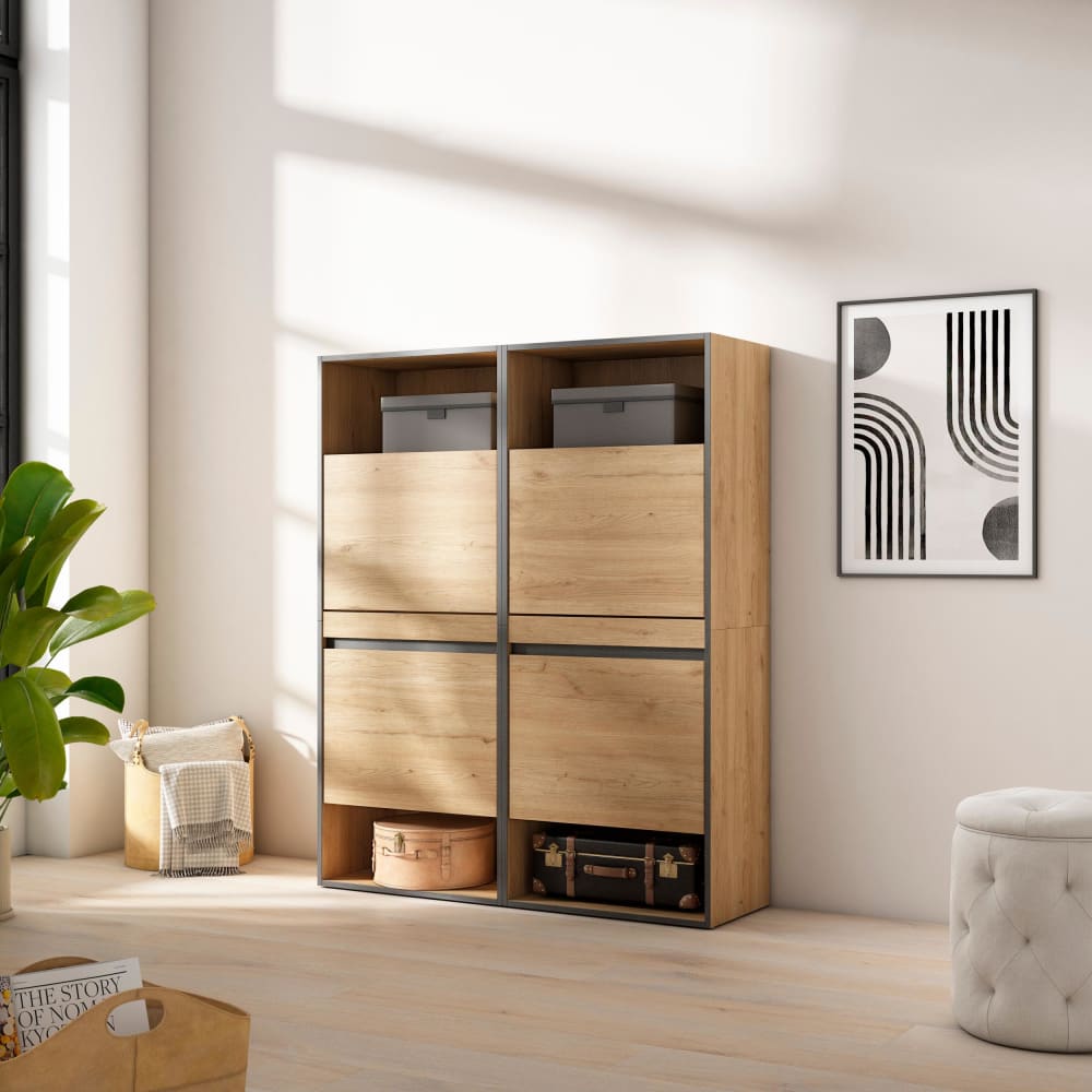 Skraut home Schuhschrank Holzeffekt 120x35x145cm Eiche style modern Beige Spanplatte