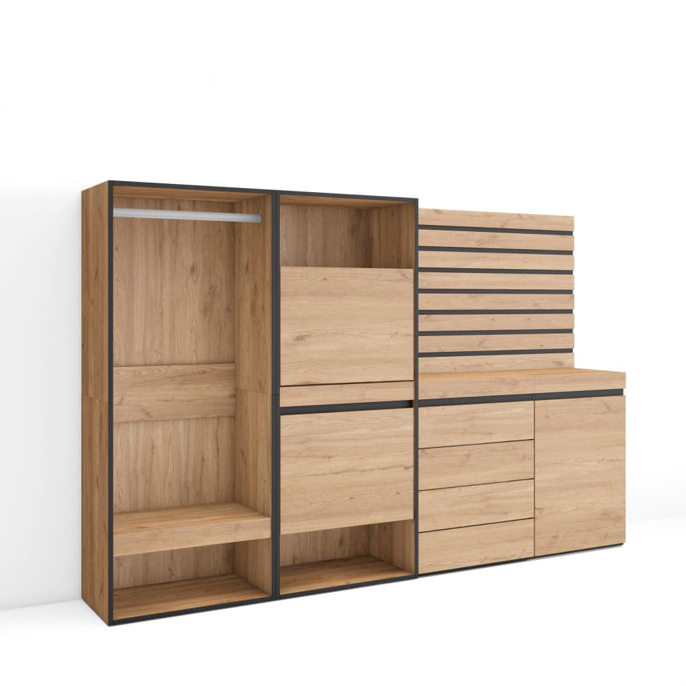 Meuble à chaussures effet bois de chêne 227x35x145cm