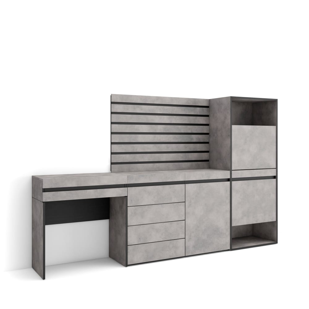 Schuhschrank Holzeffekt 237x35x145cm Zementgrau - Maisons Du