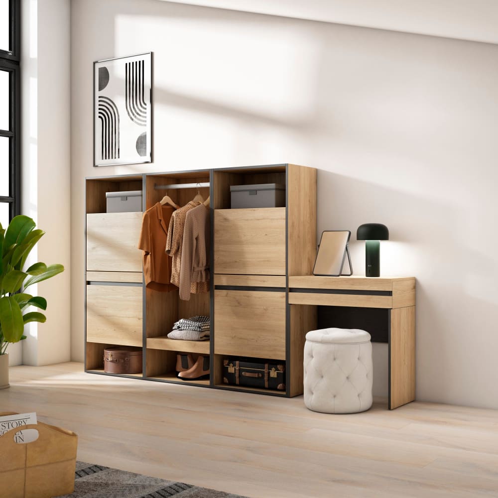 Skraut home Schuhschrank Holzeffekt 250x35x145cm Eiche style modern Beige Spanplatte