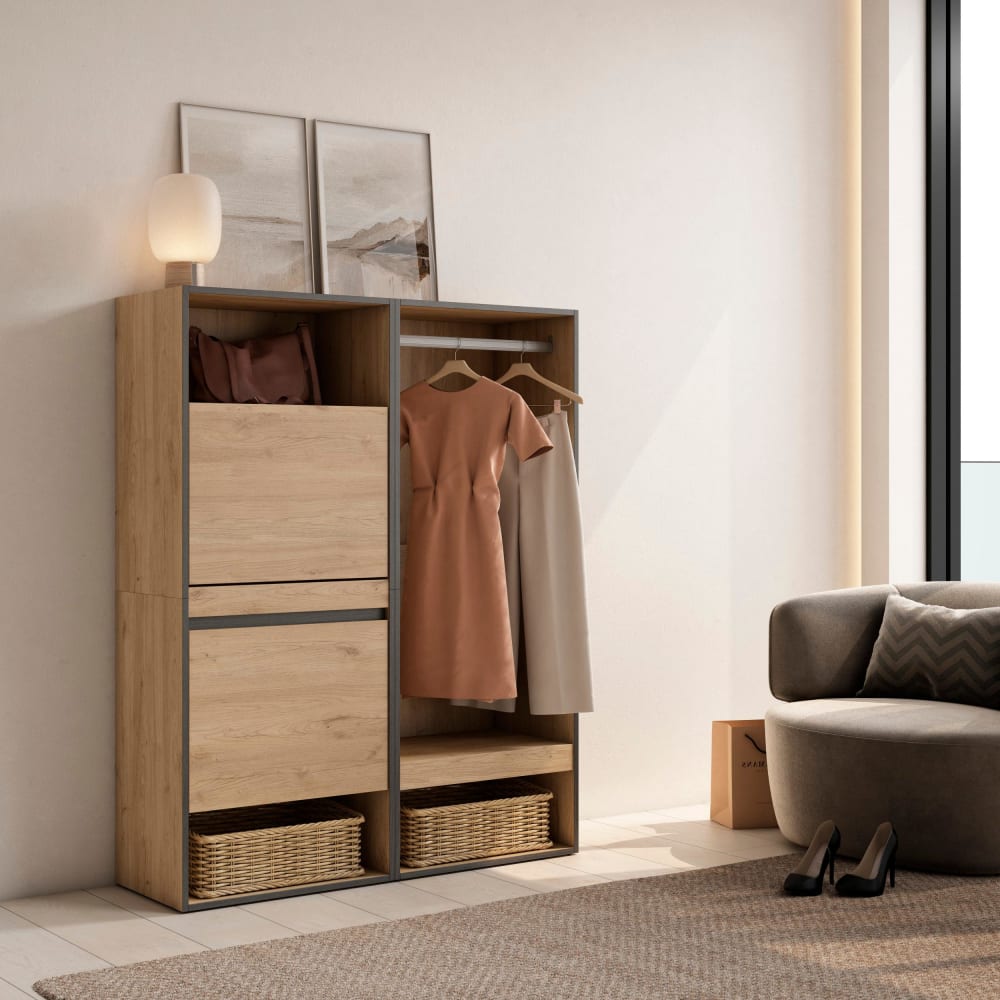 Skraut home Schuhschrank Holzeffekt 120x35x145cm Eiche style modern Beige Spanplatte