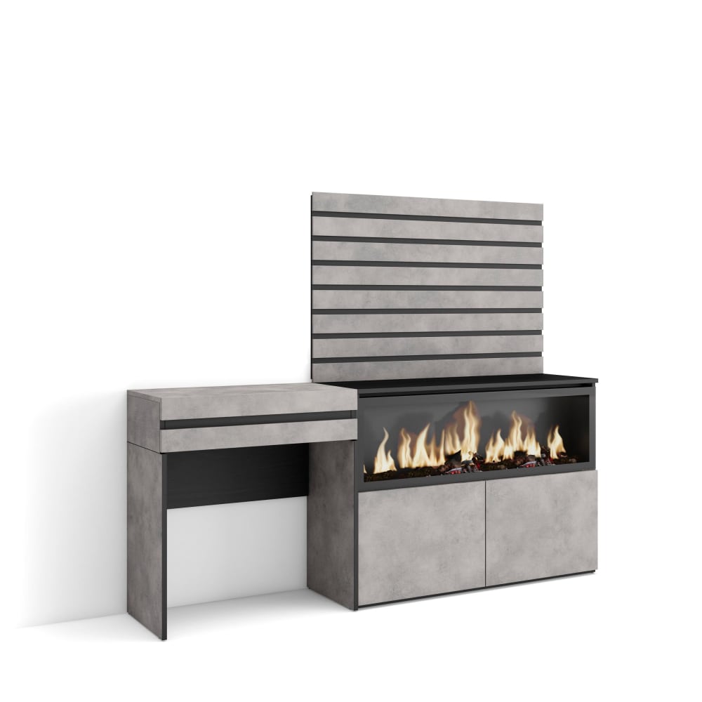 Schminktisch Holzeffekt Kamin mit Feuereffekt XL 177x35x145