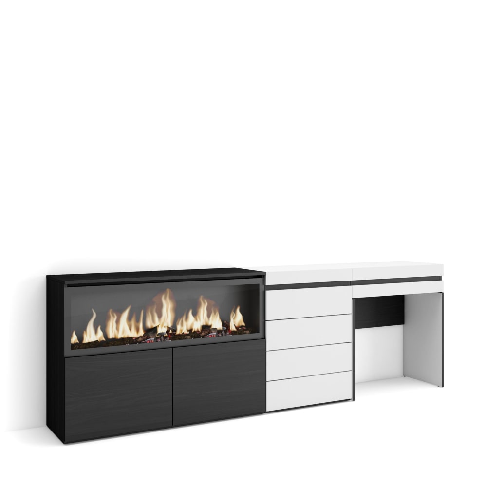 Coiffeuse effet bois blanc 234x35x75cm cheminée effet feu XXL