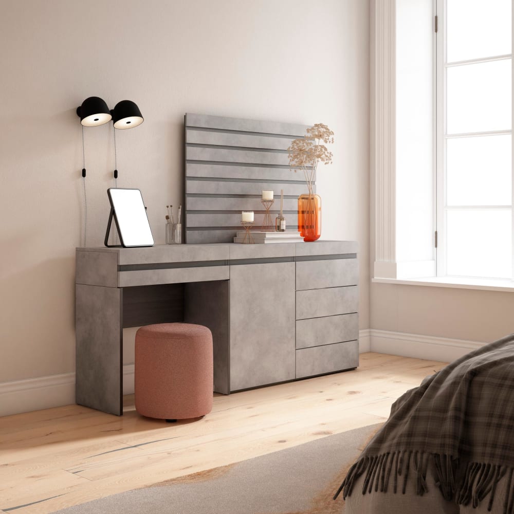 Skraut home Schminktisch Holzeffekt 177x35x145cm Zementgrau style modern - Spanplatte