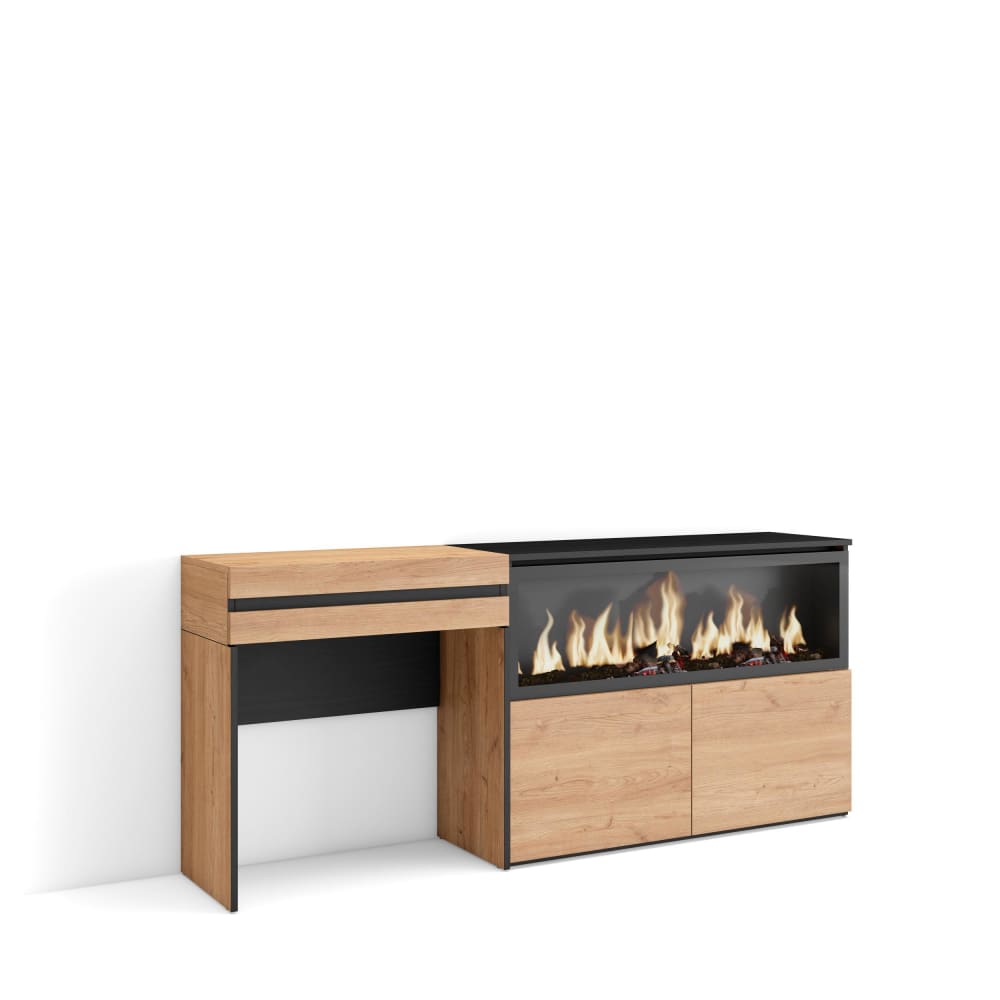 Schminktisch Holzeffekt Kamin mit Feuereffekt XXL 177x35x75cm