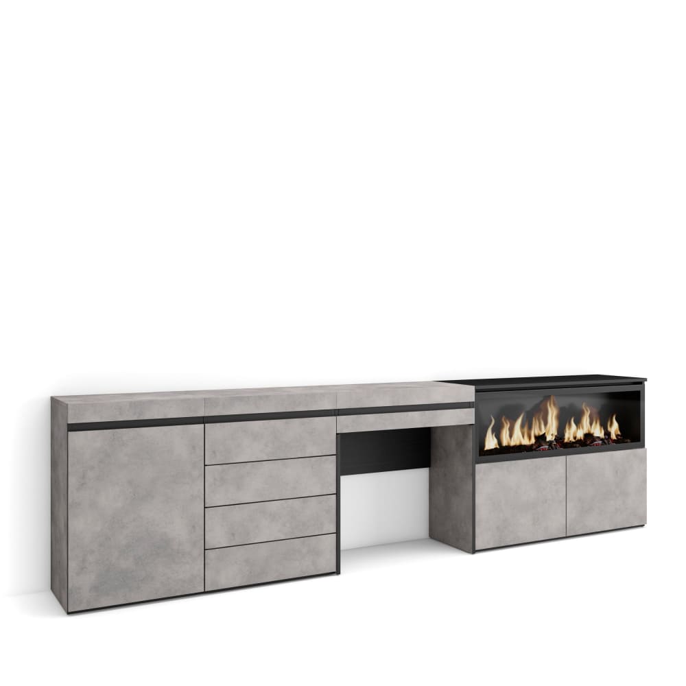 Schminktisch Holzeffekt Kamin mit Feuereffekt XXL 284x35x75