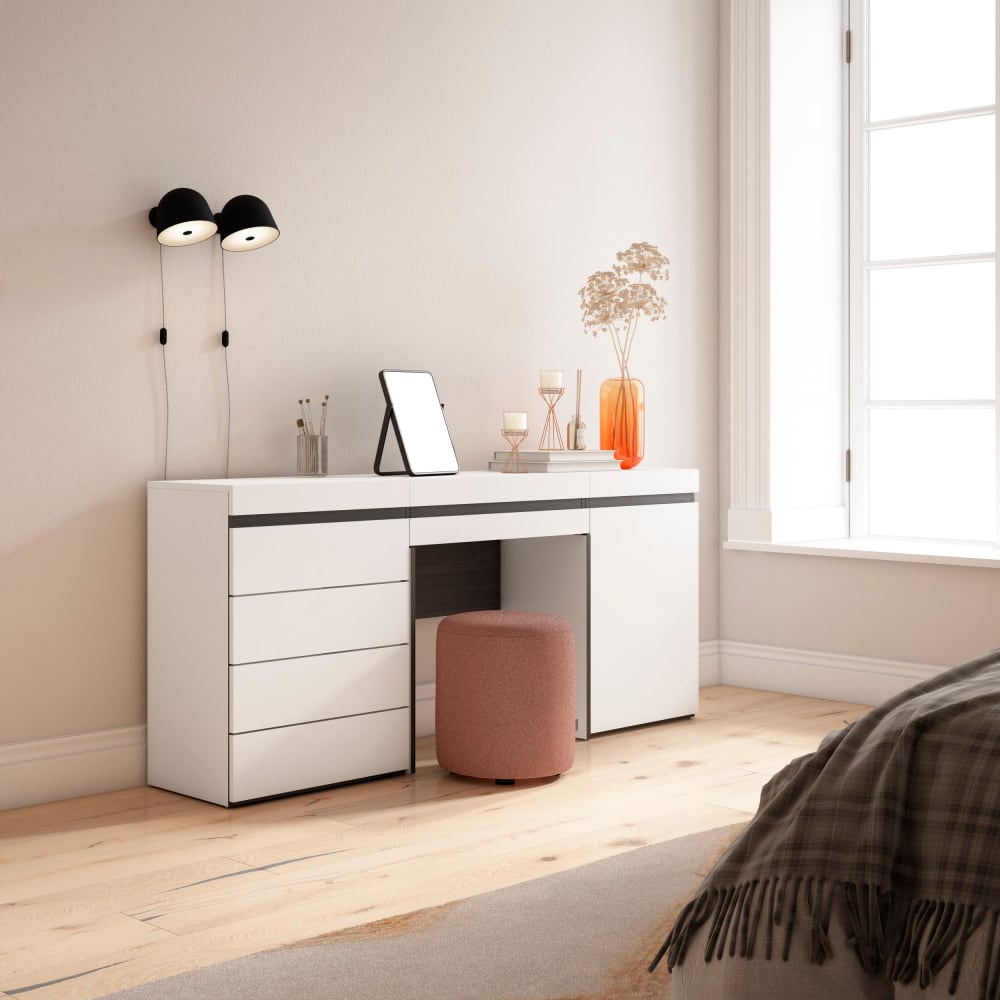 Skraut home Schminktisch Holzeffekt 177x35x75cm Weiß style modern Weiß Spanplatte