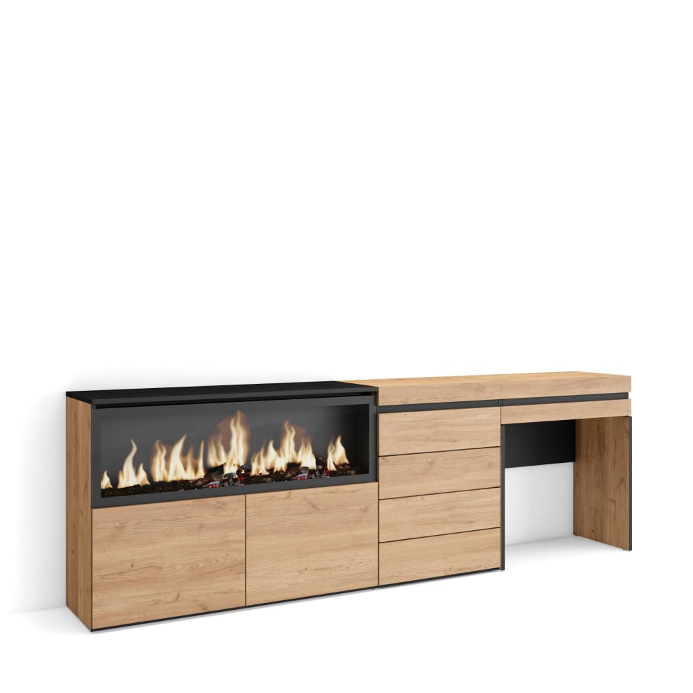 Schminktisch Holzeffekt Kamin mit Feuereffekt XXL 234x35x75cm