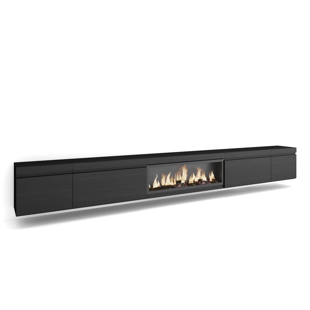 TV-Möbel Holzeffekt Kamin mit Feuereffekt XXL 368x35x45cm Schwarz