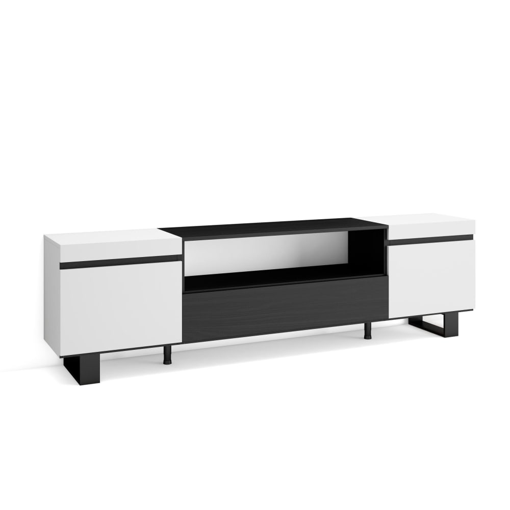 Meuble tv effet bois blanc et noir 200x35x57cm avec pieds