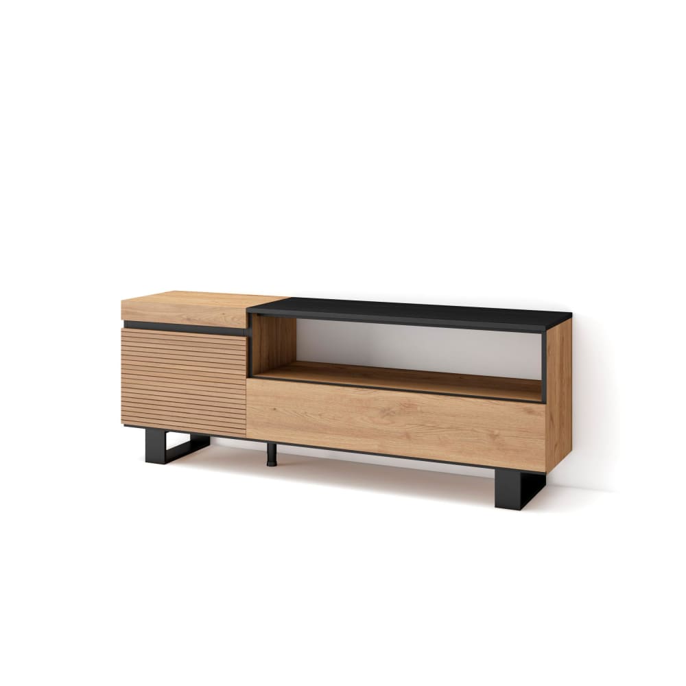 Meuble tv effet bois chêne 150x35x57cm avec pieds