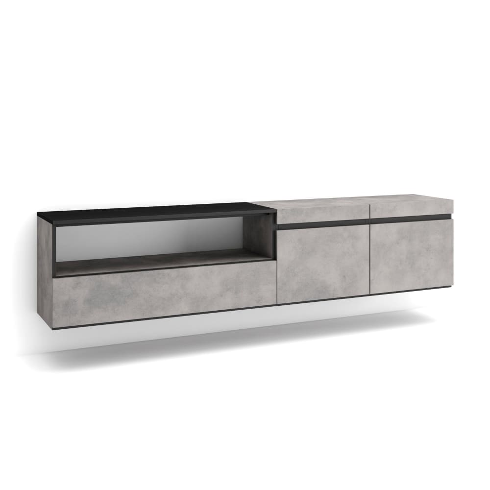 Meuble tv effet bois - ciment