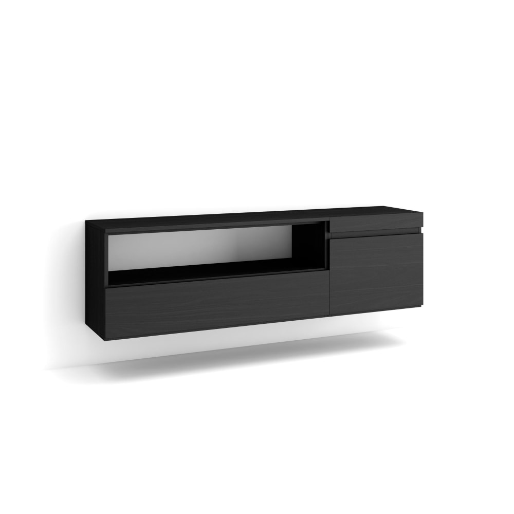 Meuble tv effet bois noir 150x35x45cm suspendu