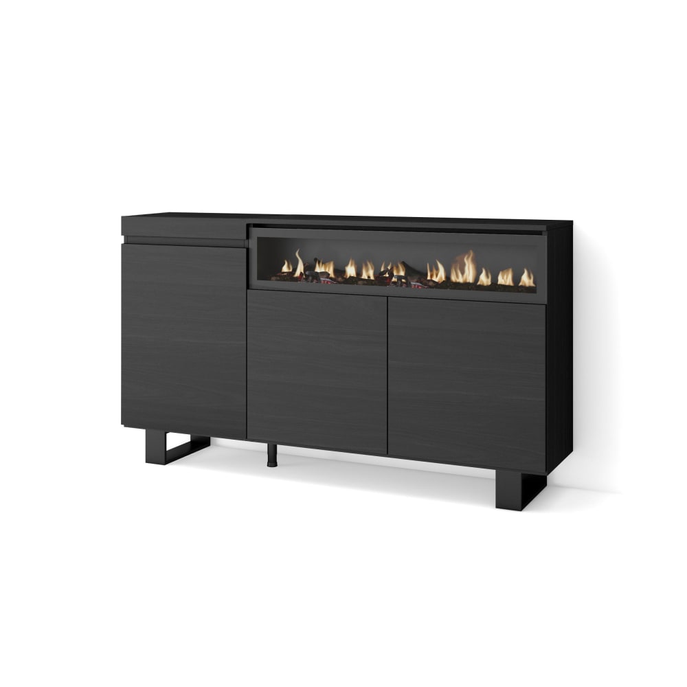 Sideboard Holzeffekt Kamin mit Feuereffekt 150x35x87cm Schwarz -