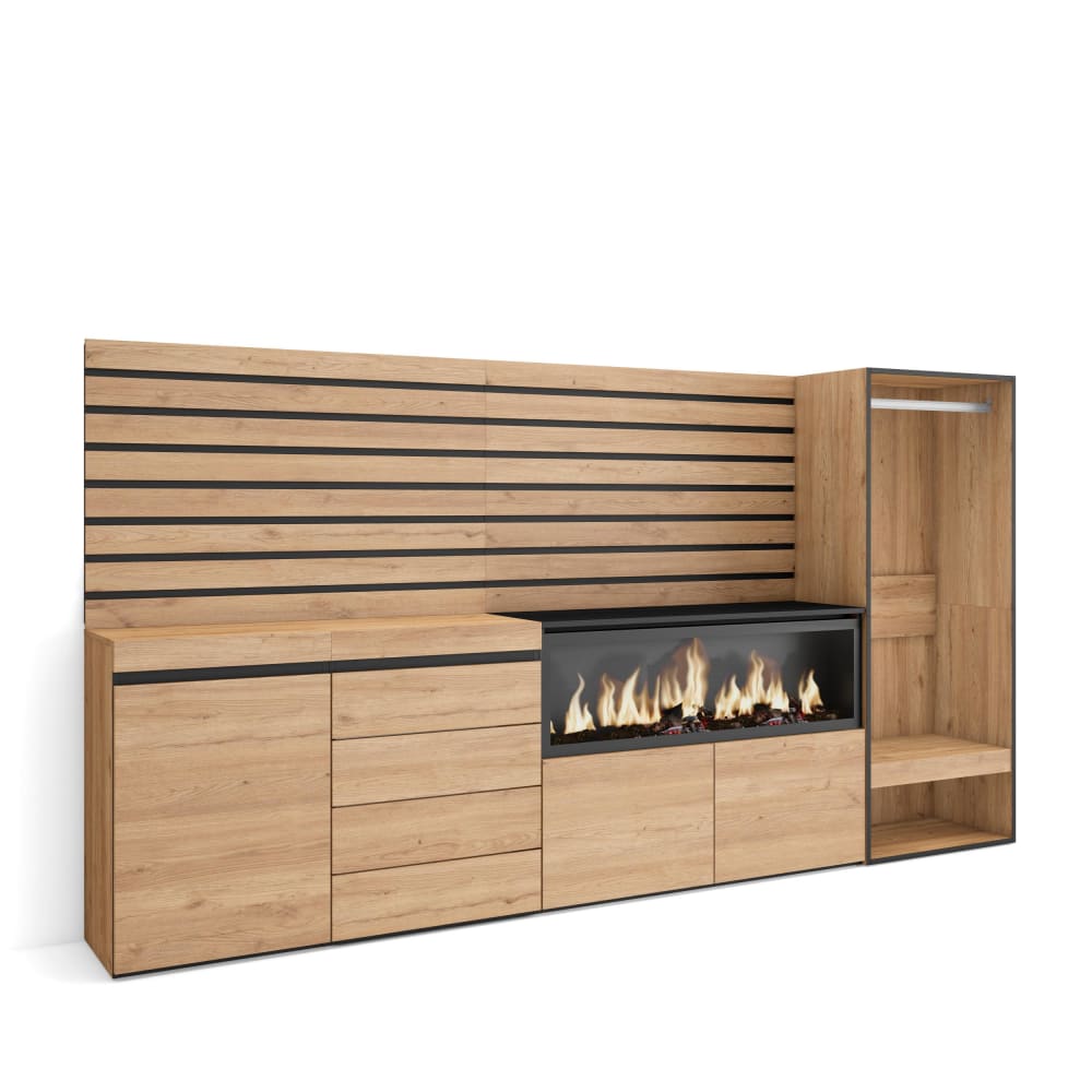 Sideboard Holzeffekt Kamin mit Feuereffekt XXL 274x35x145cm Eiche