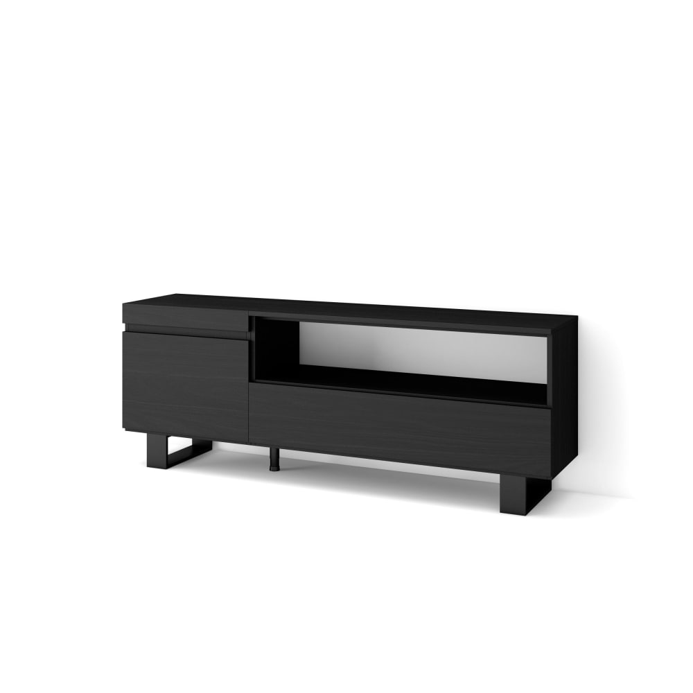 Meuble tv effet bois noir 150x35x57cm avec pieds