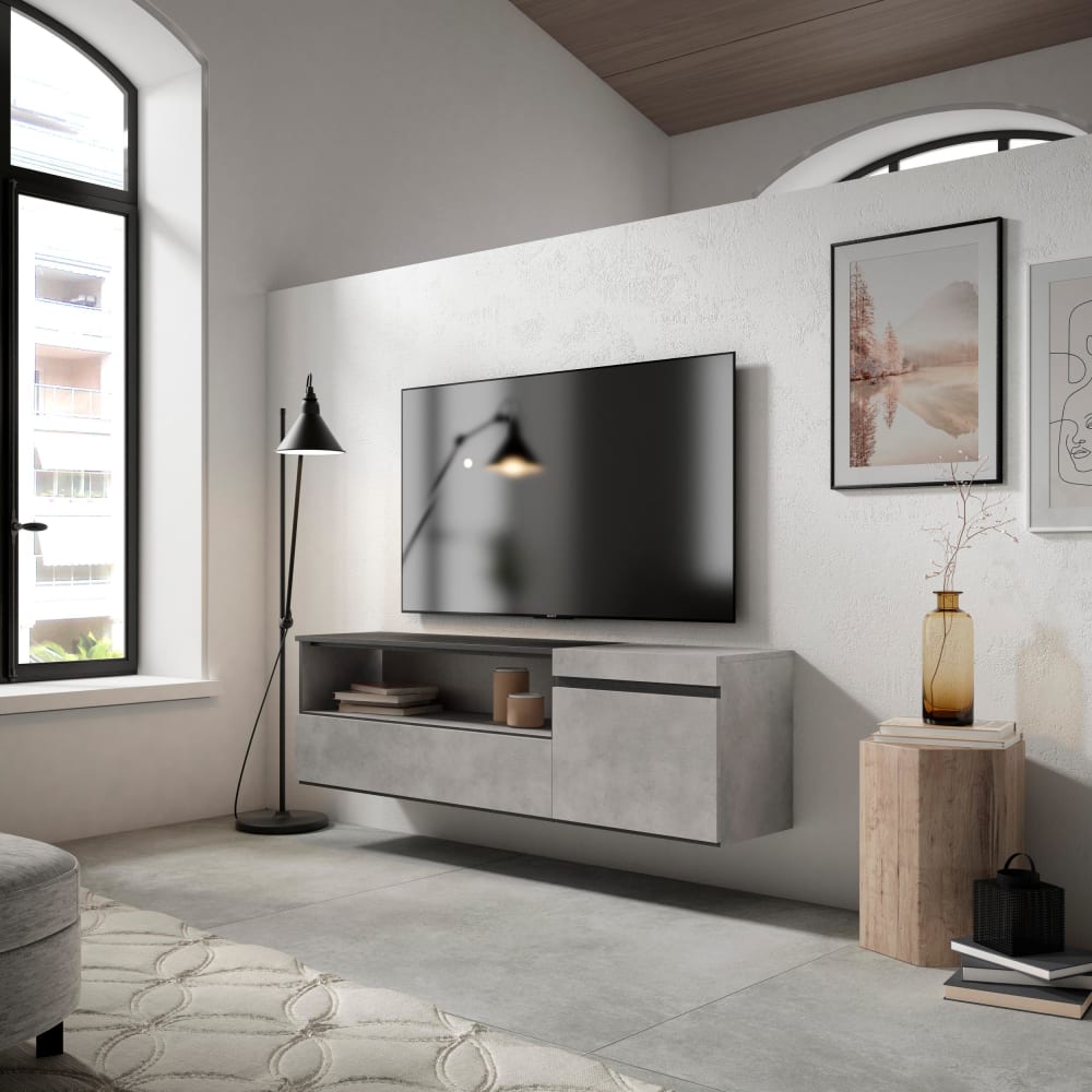 Skraut home TV-Möbel Holzeffekt Hängend 150x35x45cm Zementgrau style modern - Spanplatte