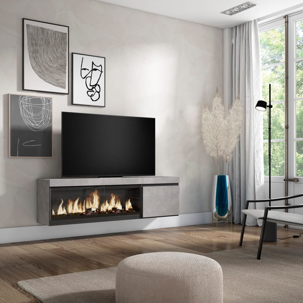 TV-Möbel Holzeffekt Kamin mit Feuereffekt XXL 158x35x45cm