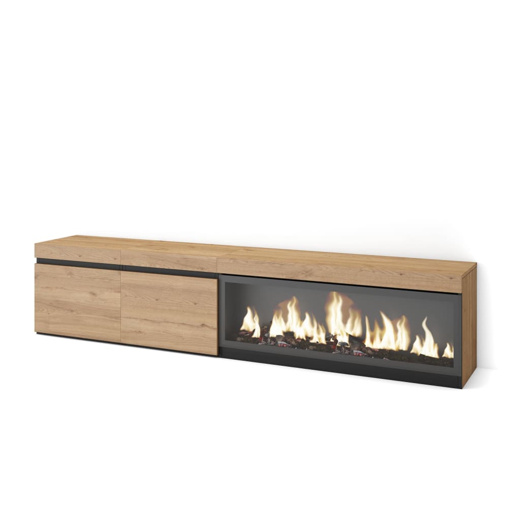 TV-Möbel Holzeffekt Kamin mit Feuereffekt XXL 208x35x45cm Eiche -