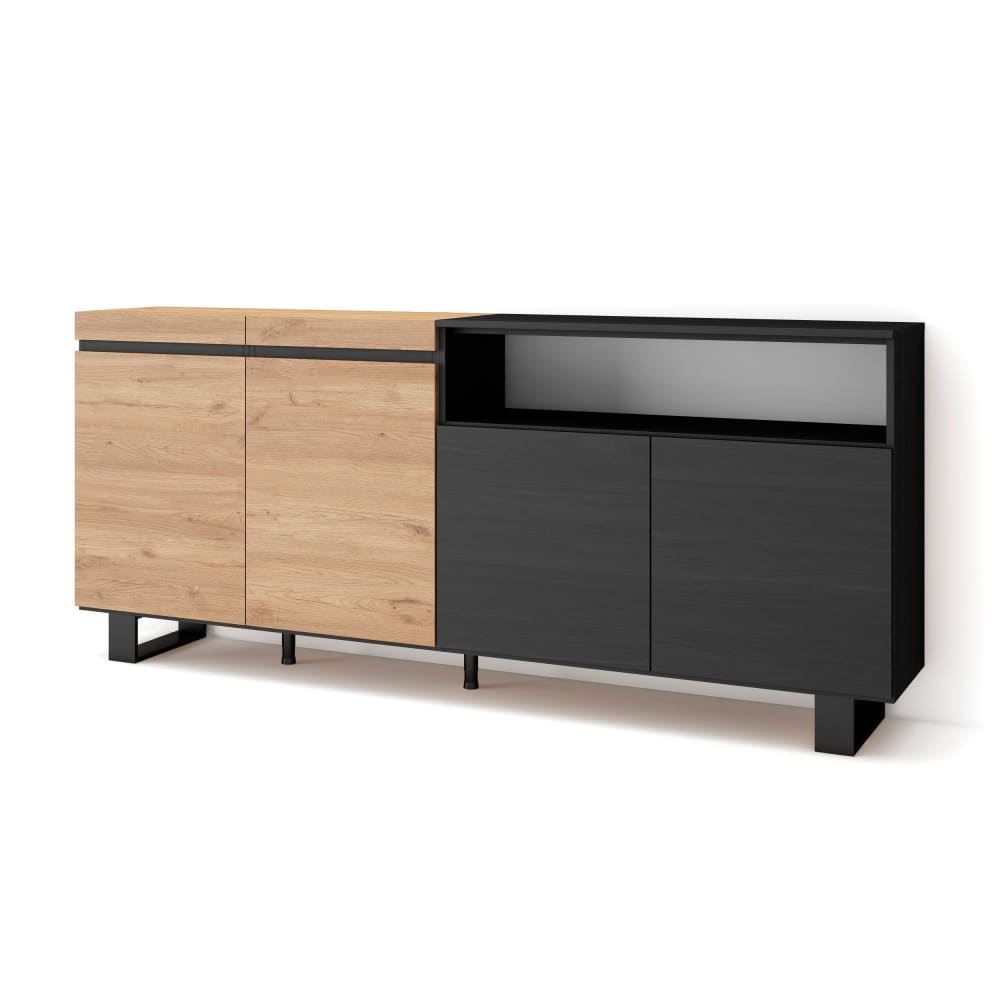 Sideboard Holzeffekt mit Beinen 200x35x87cm Eiche und Schwarz -