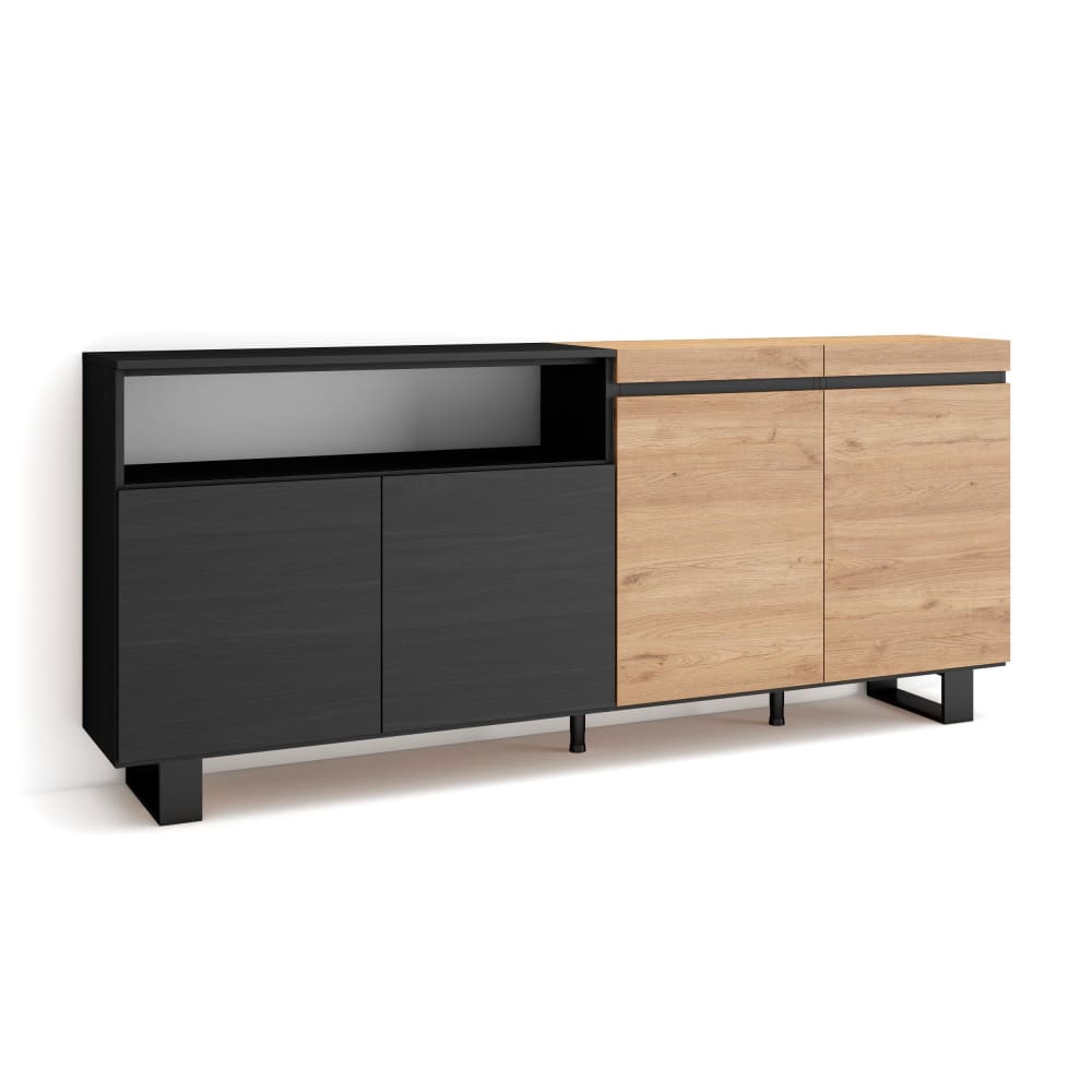 Sideboard Holzeffekt mit Beinen 200x35x87cm Eiche und Schwarz -