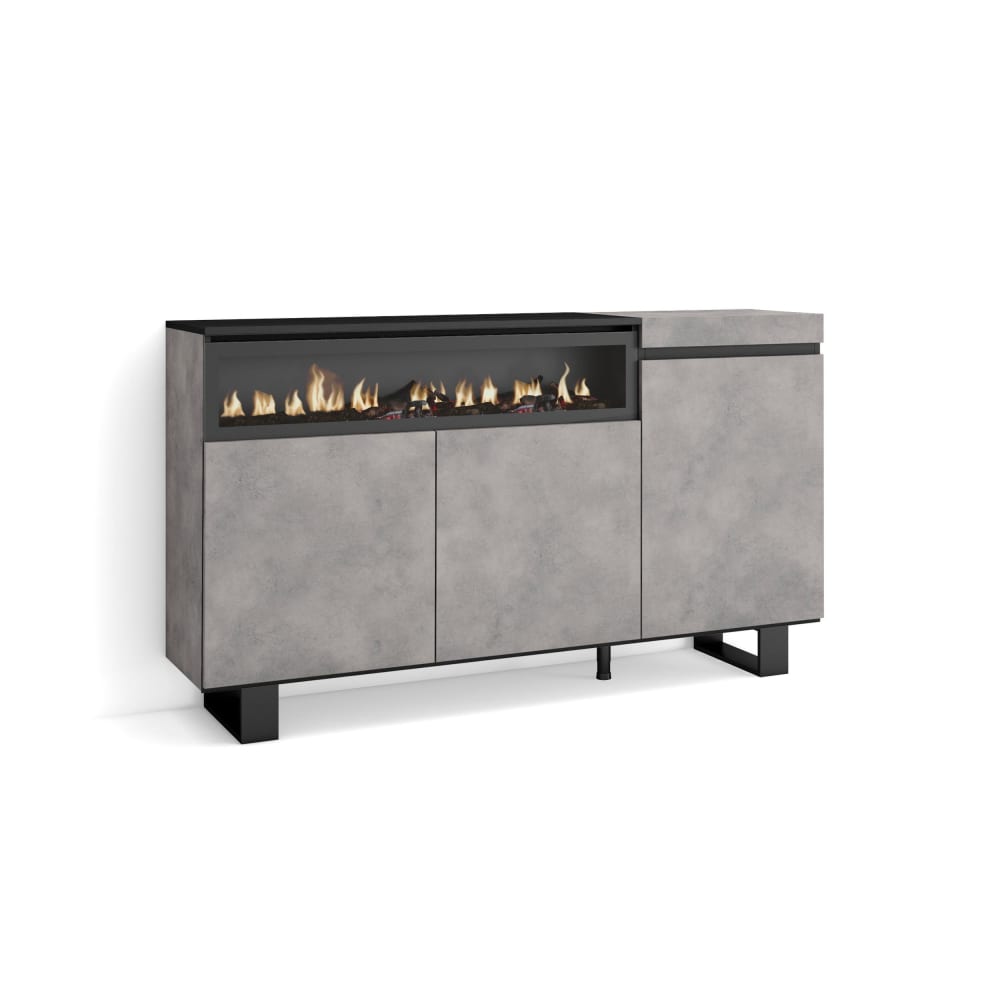 Buffet effet bois ciment 150x35x87cm cheminée effet feu