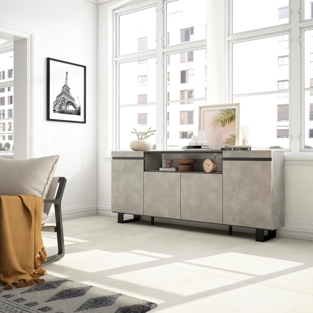 Skraut home Sideboard Holzeffekt mit Beinen 200x35x87cm Zementgrau style modern - Spanplatte