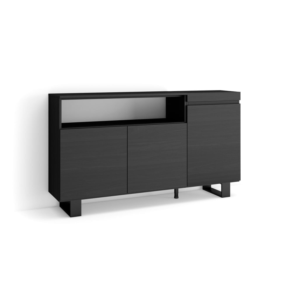 Buffet effet bois noir 150x35x87cm avec pieds