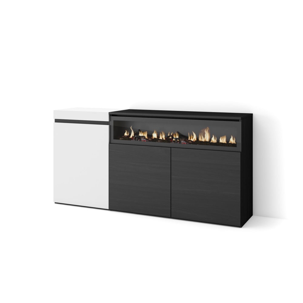 Sideboard Holzeffekt Kamin mit Feuereffekt 150x35x75 Weiß und