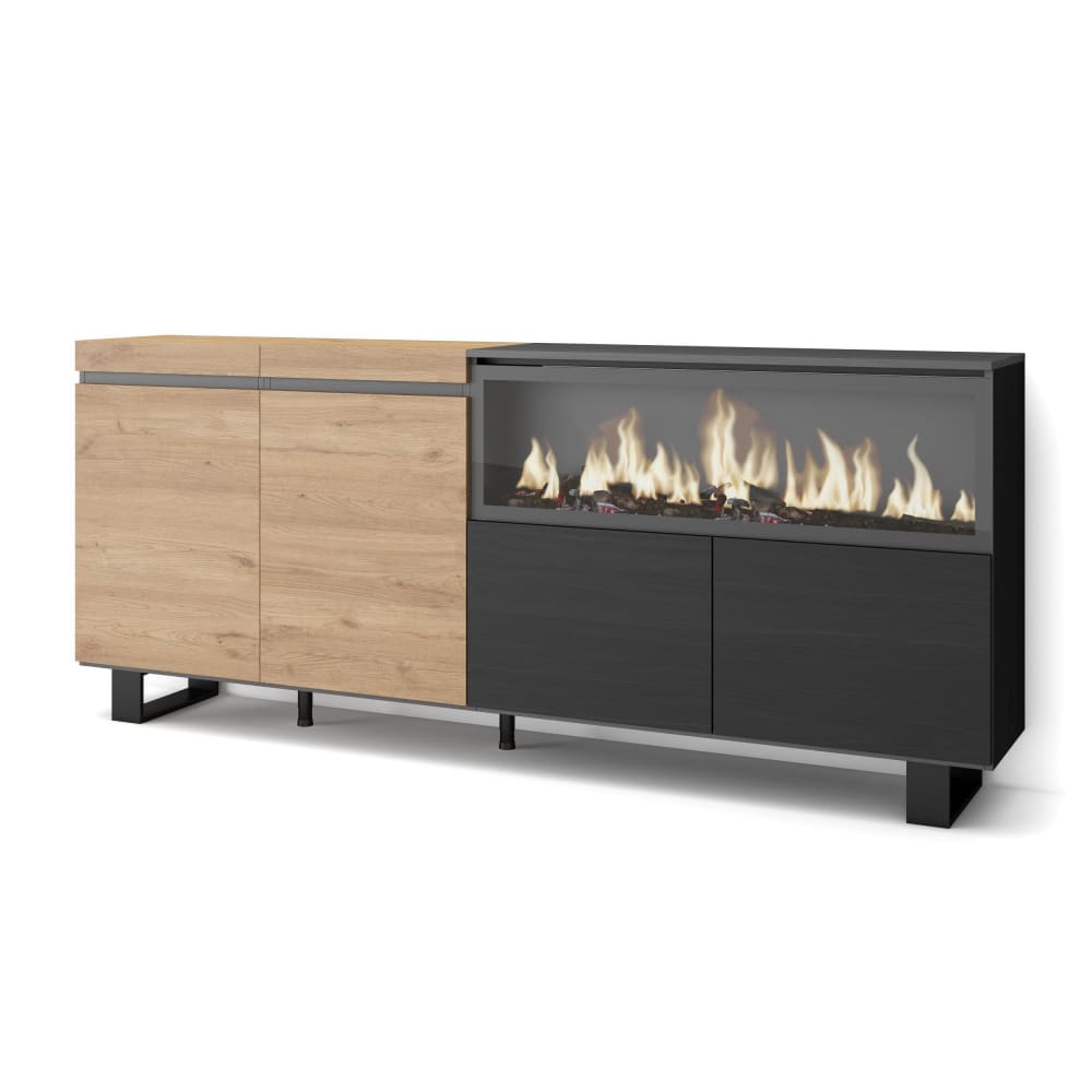 Sideboard Holzeffekt Kamin mit Feuereffekt 208x35x87 Eiche und