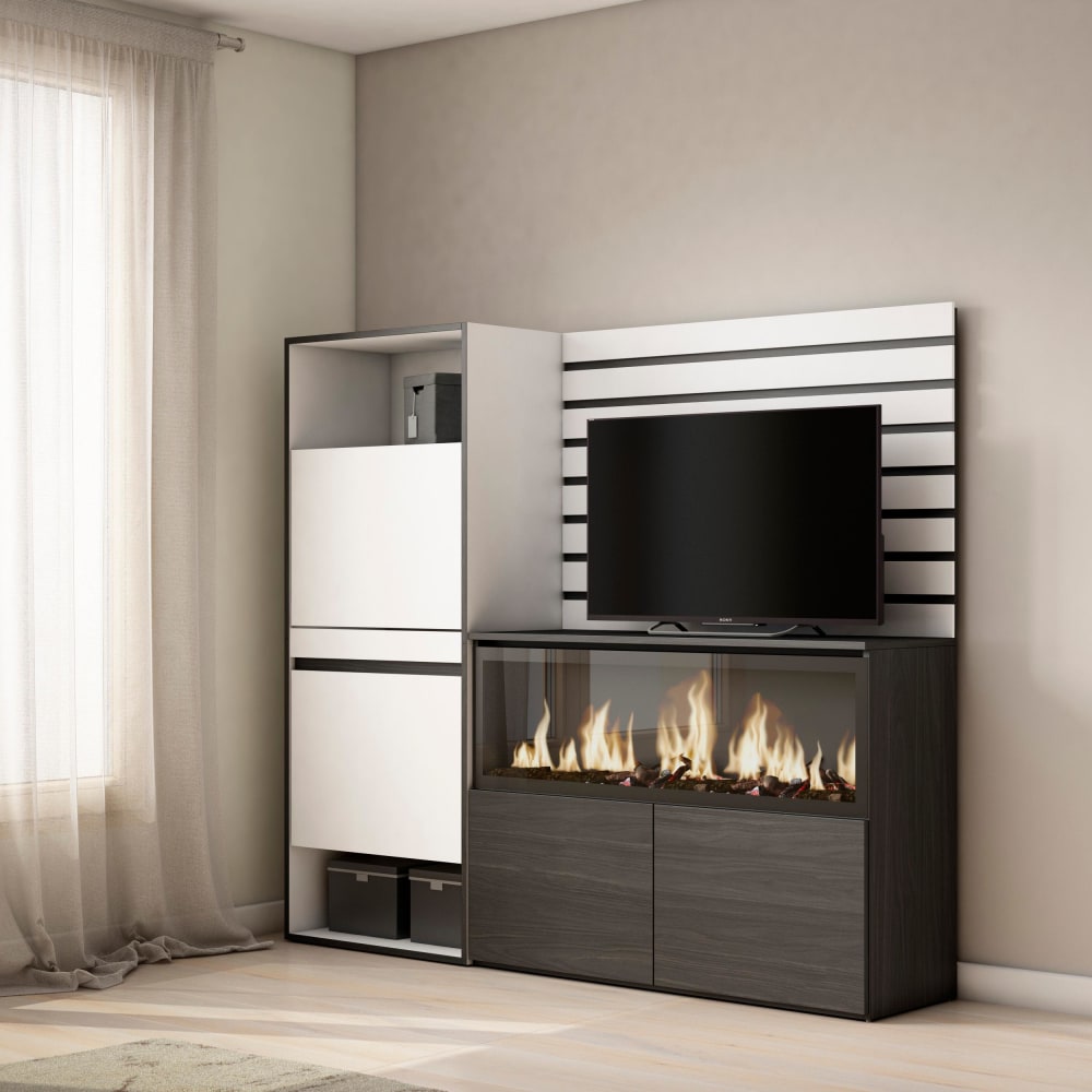 Skraut home Sideboard Holzeffekt Kamin mit Feuereffekt XXL 167x35x145cm Weiß style modern Weiß Spanplatte